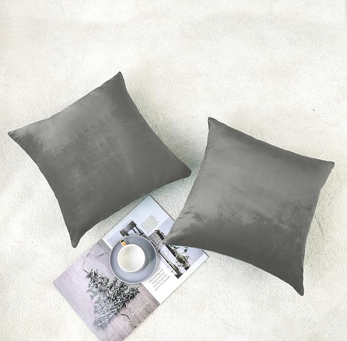 NiNi ALL Grey Velvet Throw Pillow Covers 18x18 Pack of 2 Decorative Couch | Soft Solid Boho Cushion Squar Pillow Cases for Chair Sofa Bedroom Farmhouse Living room Modern Luxury Home Decor Christmas