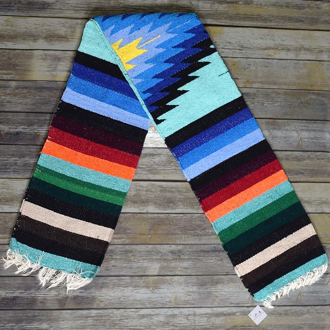 Open Road Goods Aztec Navajo Style Blanket, Throw, or Yoga Bolster - Handwoven Mexican Diamond Blanket (Mint)
