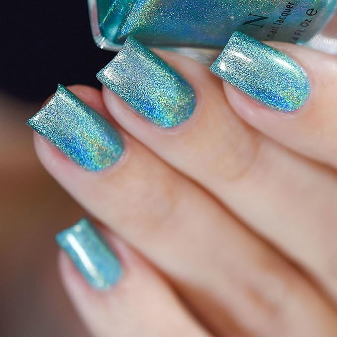 ILNP Aerial View - Aquamarine Ultra Holographic Nail Polish, Chip Resistant Manicure, Long Wear Nail Lacquer, Smooth & Glossy Finish, Non-Toxic, Vegan, Cruelty Free, 12ml