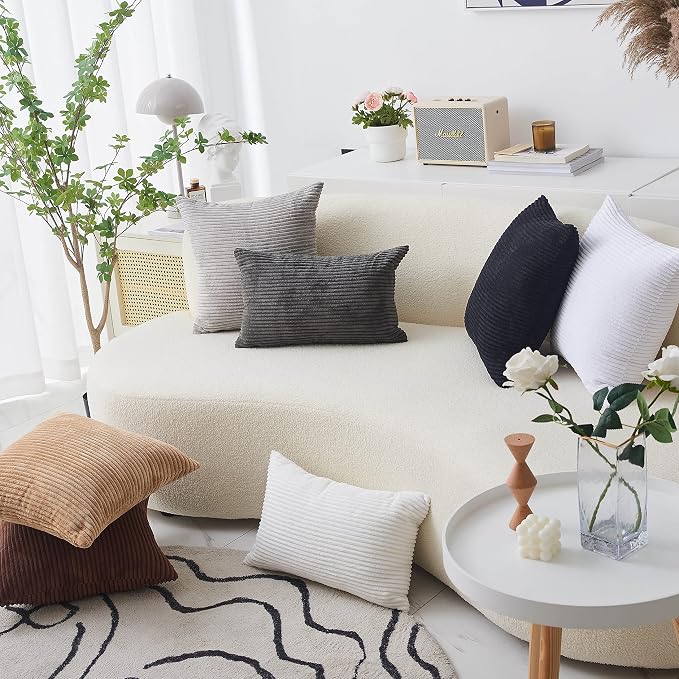 Home Brilliant Throw Pillow Cover 20x20 Soft Plush Striped Pillow Cover Neutral Grey Corduroy Pillow Case for Chair Living Room Furniture Decor, 20 x 20 inch (50cm), Light Grey