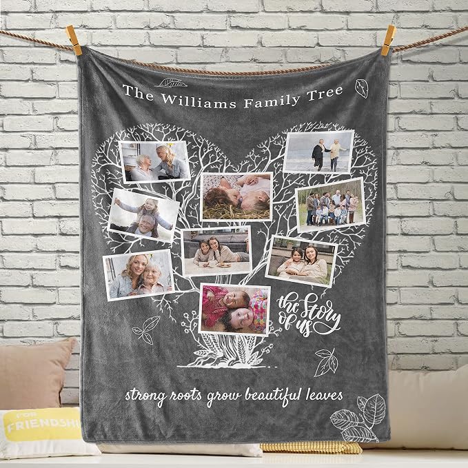 Custom Throw Blanket with Picture Text, Personalized Photo Blanket | Personalized Mothers Day Gifts for Mom from Daughter Son, Birthday Christmas Anniversary Valentine's for Mom Grandma Women