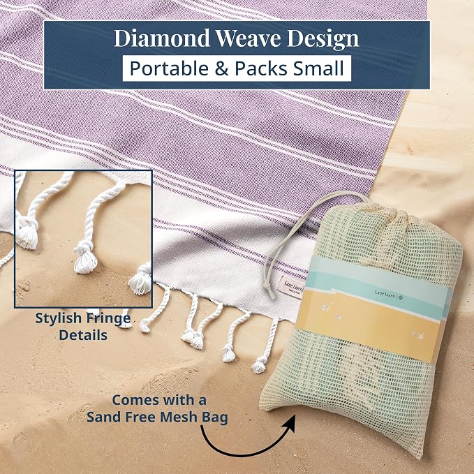 LANE LINEN Outdoor Blanket for Beach Games - Oversized Beach Towels for Adults, Pre-Washed, Quick Dry Finish – 82"x82", Perfect for Coastal Getaways, Backyard Relaxation – Regal Orchid