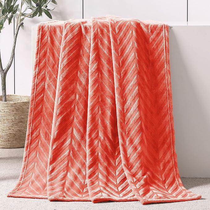 Whale Flotilla Flannel Fleece Fall Throw Blanket for Couch, Coral | Lightweight Breathable Soft Sofa Throws, Plush Fluffy Chevron Design Decorative Blankets for Home Life, 50x60 Inch