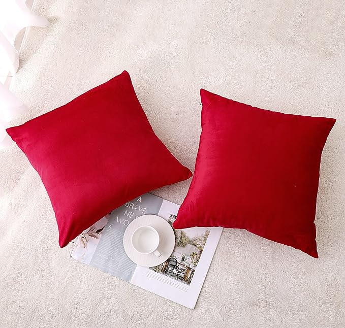 NiNi ALL Red Velvet Throw Pillow Covers 28x28 Pack of 2 Decorative Couch | Soft Solid Boho Cushion Squar Pillow Cases for Chair Sofa Bedroom Farmhouse Living room Modern Luxury Home Decor Christmas