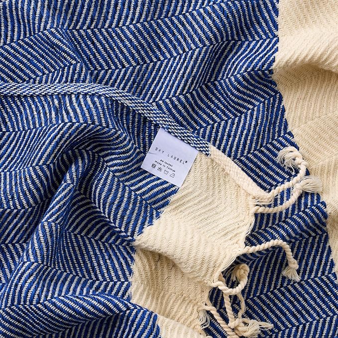 BAY LAUREL Turkish Hand Towel – Pack of 2 | Soft & Absorbent Decorative Towels for Bathroom, Hand, Face, Hair, Gym, Yoga, SPA, Kitchen & Tea | Boho Decor (Azure, Herringbone 15x26 Inches (Set of 2)
