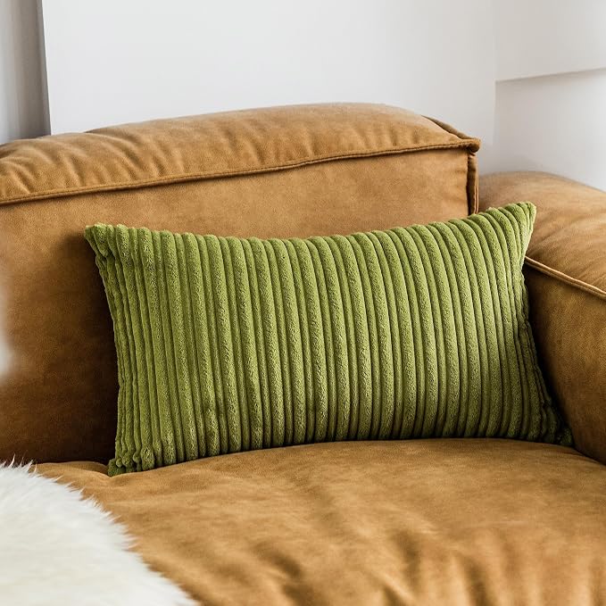 UGS UGASA Velvet Soft Solid Decorative Pillow Covers Lumbar Cushion Case for Sofa/Bedroom/Car, 1 Piece, 12x20 Inch, Green