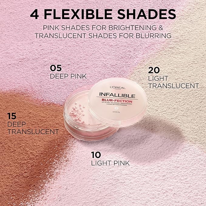 L'Oreal Paris Infallible Blur-fection Longwear Loose Setting Powder, Blurring Face Powder With Up to 24HRs of Wear, Translucent Light, 1 Kit