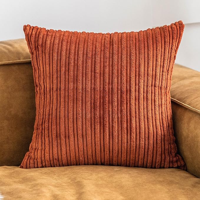UGASA Fall Soft Velvet Solid Square Decorative Cushion Covers Handmade Pillowcase with Hidden Zipper, 1 Pack, 18x18 inch, Burnt Brick