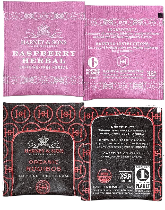 Harney & Sons Assorted Tea Bag Sampler 40 Count – Harney Decaf Tea Bags Variety Packs, Herbal Tea Bundle Caffeine Free Tea