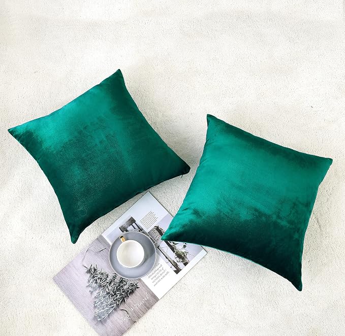 NiNi ALL Teal Velvet Throw Pillow Covers 18x18 Pack of 2 Decorative Couch | Soft Solid Boho Cushion Squar Pillow Cases for Chair Sofa Bedroom Farmhouse Living room Modern Luxury Home Decor Christmas