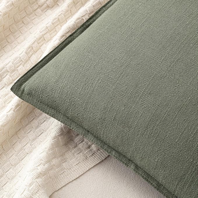 MIULEE Decorative Linen Euro Sham Pillow Covers 24x24 Inch Olive Green | Boho Farmhouse Neutral Couch Throw Pillows for Bed, Pack of 2 Accent Modern Pillowcases, Sofa Livingroom Home Decor
