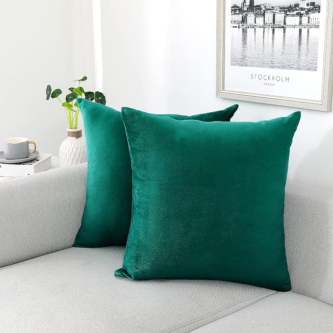 NiNi ALL Teal Velvet Throw Pillow Covers 20x20 Pack of 2 Decorative Couch | Soft Solid Boho Cushion Squar Pillow Cases for Chair Sofa Bedroom Farmhouse Living room Modern Luxury Home Decor Christmas