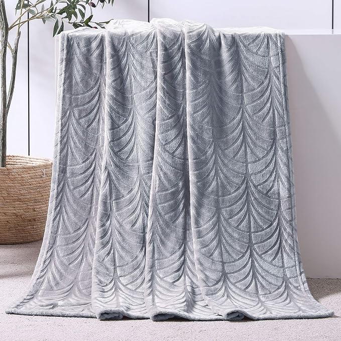 Whale Flotilla Soft Flannel Fleece Throw Blanket for Couch, Silver Grey | Cozy Lightweight Breathable Velvet Sofa Throws, Plush Fluffy Vintage Pattern Decorative Blanket for Bed, All Season, 50"x60"