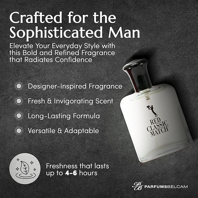 PB ParfumsBelcam Red Classic Match Eau de Toilette - Spicy Woody Amber Fragrance for Men, Long-Lasting Masculine Scent, Affordable Cologne Alternative, Signature Fragrance - 2.54 Fl Oz (Pack of 2)