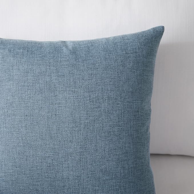 Meekio Set of 2 Slate Blue Throw Pillow Covers 22x22, Coastal Linen Blend Decorative Pillow Covers for Couch Sofa Bed, Beach House Farmhouse Decor