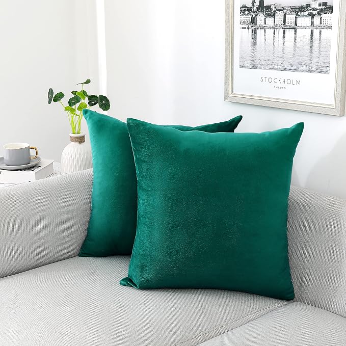 NiNi ALL Teal Velvet Throw Pillow Covers 18x18 Pack of 2 Decorative Couch | Soft Solid Boho Cushion Squar Pillow Cases for Chair Sofa Bedroom Farmhouse Living room Modern Luxury Home Decor Christmas