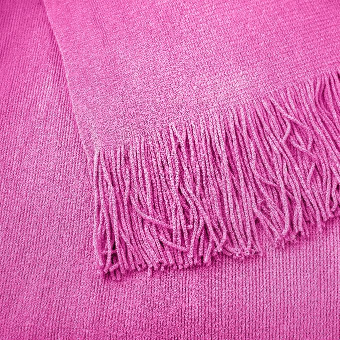 Vonty Hot Pink Knitted Blanket with Tassels Fringe 60" x 80", Super Soft Knit Throw Blanket, Farmhouse Decorative Lightweight Blanket for Couch, Sofa, Bed | Super Soft And Lightweight, Year-Round Cozy Warmth, Farmhouse Decorative Style, Machine Washabl...