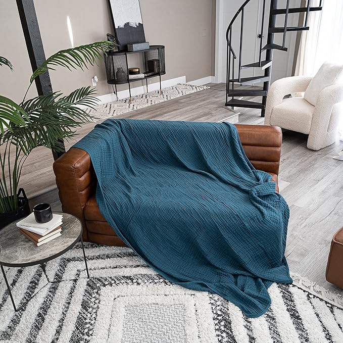 Comfy Cubs Adult Muslin Blanket 50x60” Throw Swaddle Blankets, Neptune | 6 Layer Soft, Breathable & Lightweight Muslin Adult Blanket - Machine Washable & Designed in the US Bedding for All Seasons