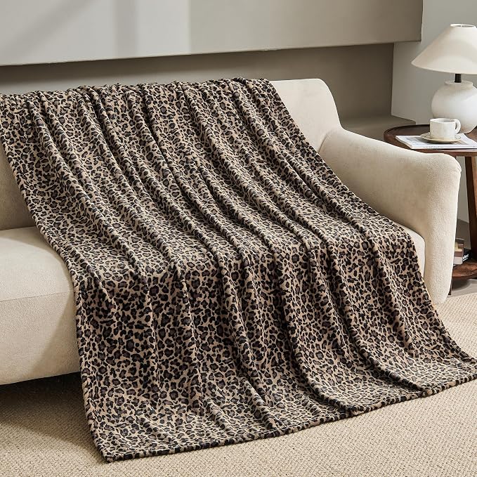 Bnuitland Cheetah Print Blanket, Fleece Leopard Print Blanket Home Decor | Luxury Fuzzy Blanket for Couch Bed, Coloring Blanket for Adult and Kid, Cheetah Room Decor, All Season, Coffee Brown, 50"x60"