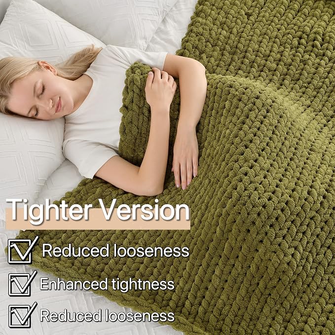 Maetoow Tighter Version Chenille Chunky Knit Blanket Throw,60×80,Olive Green