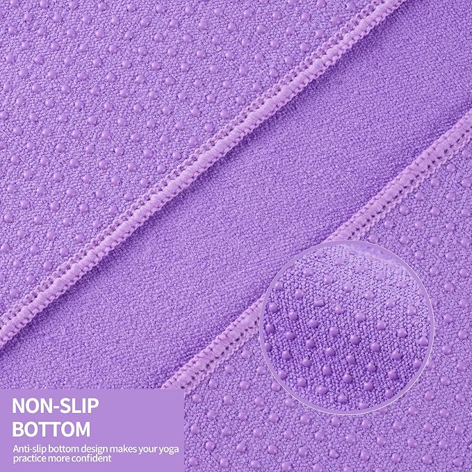 MICROFI Microfiber Hot Yoga Towel Mat, 24 x 72 inches, with Non-Slip Silicone Grip, Secure Fit Elastic Straps (Purple)
