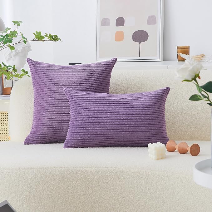 Home Brilliant 20x20 Throw Pillow Cover Soft Accent Pillow Cover Striped Plush Velvet Corduroy Cushion Case for Hanging Chair Patio Decor, 20 x 20 inch (50cm), Purple