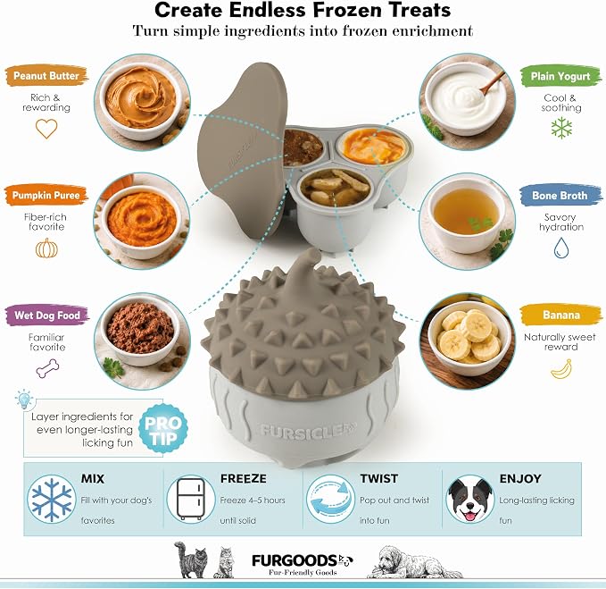 FURSICLE Pro Frozen Dog Treat Toy, Fillable Enrichment Lick Ball with Tray
