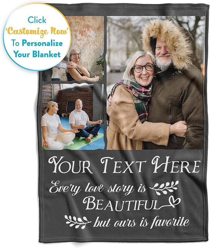 Personalized Photo & Text Blanket, Custom Picture Fleece Throw (3-Pic) | Printed in USA, ships next day, add 1-9 photos & custom text, fleece or sherpa, family keepsake gift, cozy home decor
