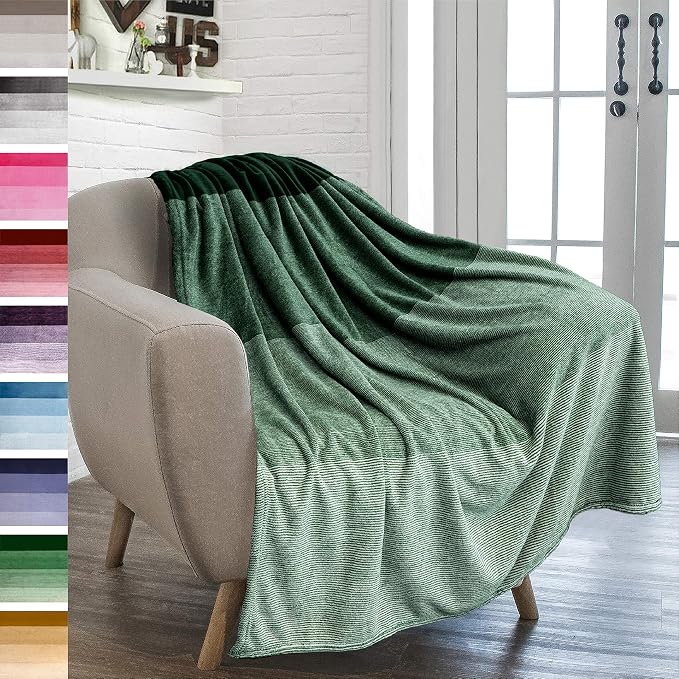 PAVILIA Green Ombre Fleece Throw Blanket for Couch Sofa Bed, 50x60 | Gradient, Soft Plush Flannel Fleece, Lightweight Accent Blanket, Warm All Season, Machine Washable, Cozy Decor Gift