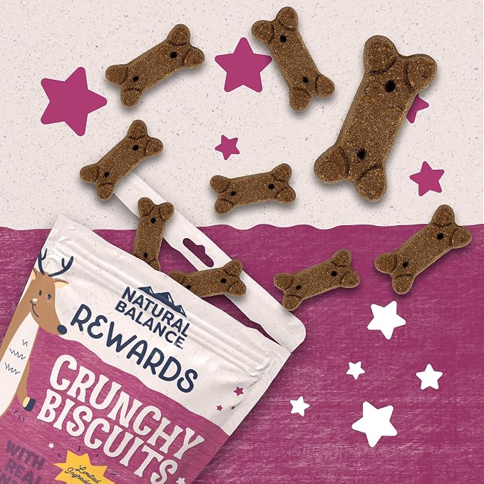 Natural Balance Limited Ingredient Rewards Crunchy Biscuits, Grain-Free Dog Treats for Adult Dogs of All Breeds, Venison Recipe, 28 Ounce (Pack of 1)