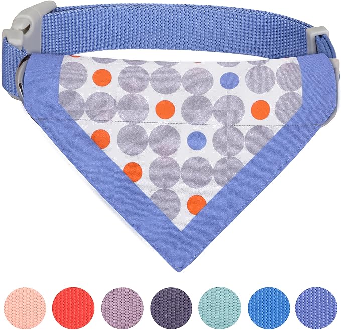 Blueberry Pet Unisex Polka Dots Chilling Summer Blue Cotton Blend Neckerchief Scarf Bandana Adjustable Dog Collar, Small, Neck 12"-16"