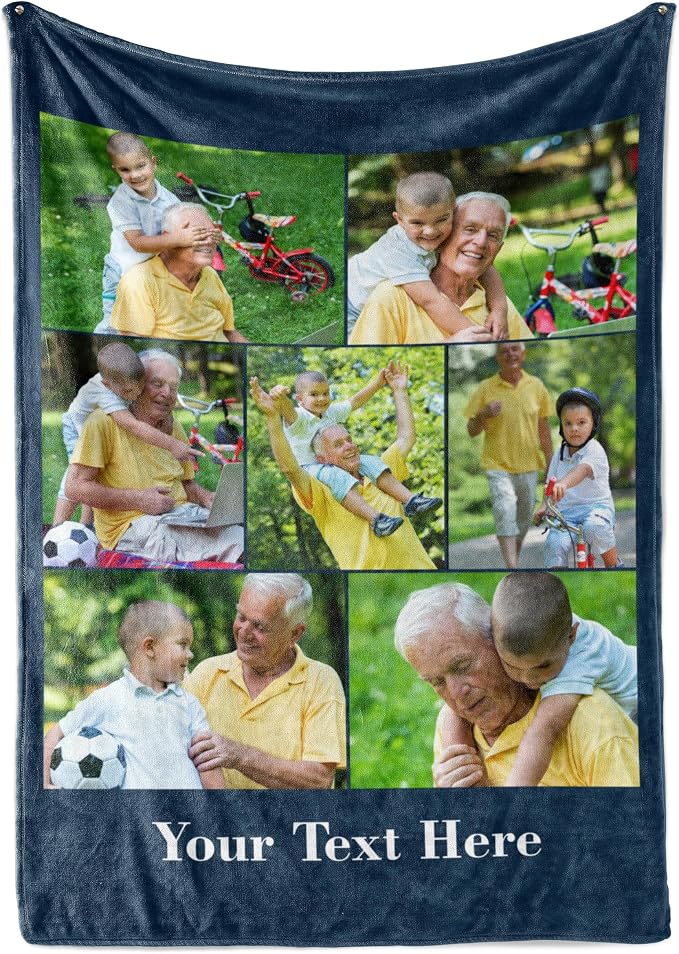 Personalized Photo & Text Blanket, Custom Picture Fleece Throw (7-Pic) | Printed in USA, ships next day, add 1-9 photos & custom text, fleece or sherpa, family keepsake gift, cozy home decor