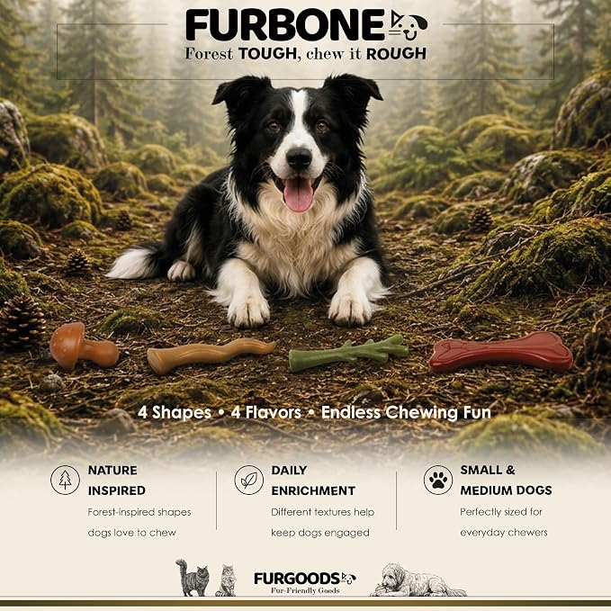FURBONE Flavored Nylon Dog Chew Toys 4 Pack, Bones for Small & Medium Dogs