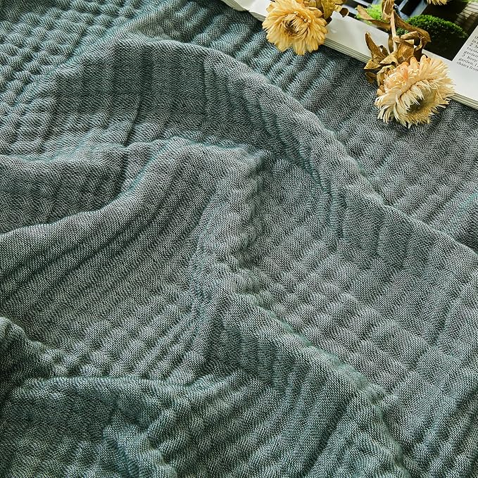 EMME Cotton Muslin Large Throw Blanket Couch Breathable Gauze Soft Lightweight Bed Blankets Adults (Heather Forest Green, 50"x70")