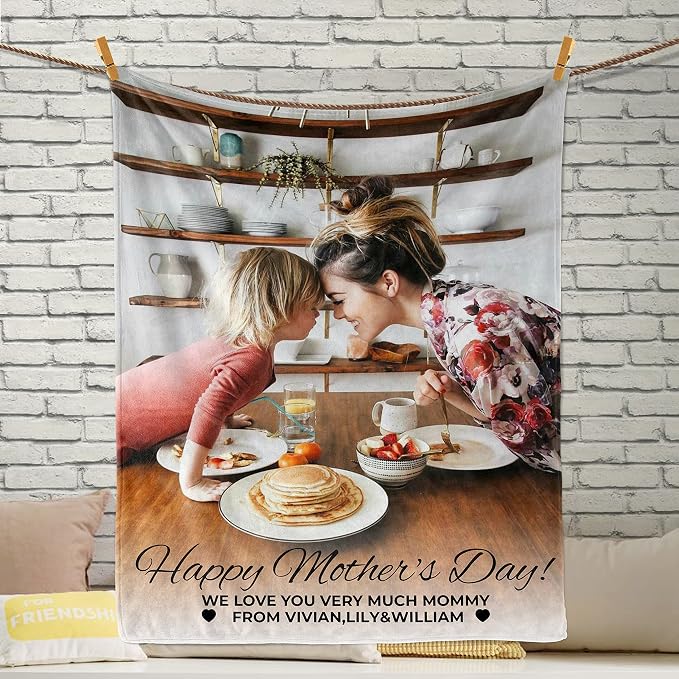 Custom Blanket with Text Picture Collage, Customized Throw Blankets | Personalized Christmas Birthday Anniversary Wedding, Personalized Photo Blankets Gifts for Mom from Daughter Son