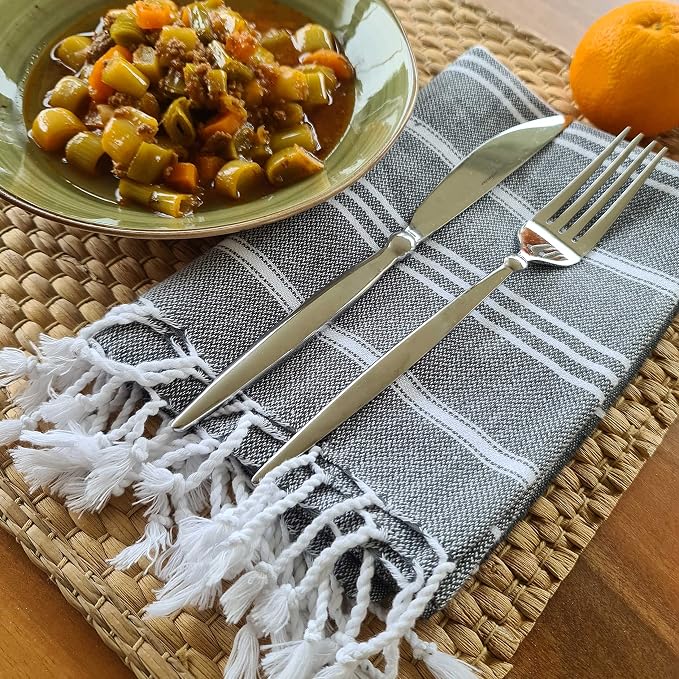 Cacala 100% Turkish Cotton Kitchen Tea Towels, Highly Absorbent Luxury Soft Quick Drying Dish Towel with Hanging Loop for Gym, Yoga, Bath, Sports, Cleaning and Kitchen (23 x 36), Antrasit