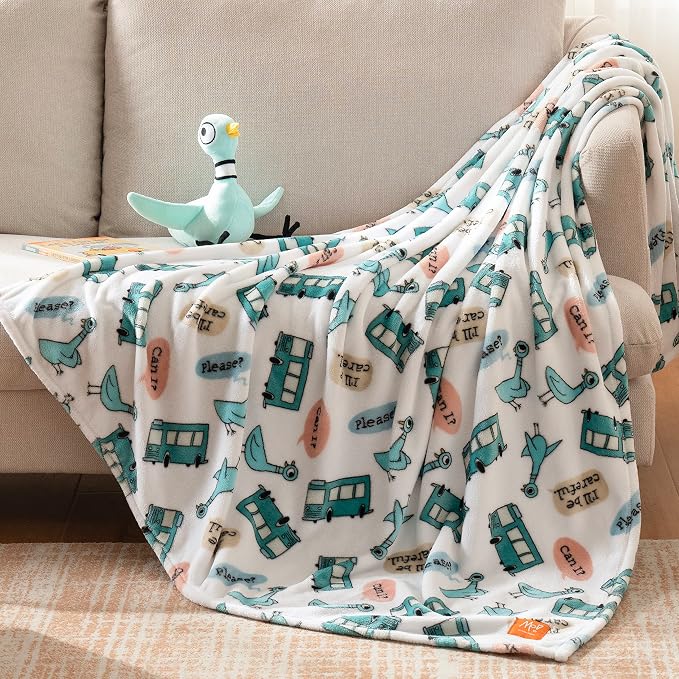 Berkshire Blanket VelvetLoft® Luxury Soft Polyester Throw Blanket, Don’t Let The Pigeon Drive The Bus, 50 x 70in(Official Mo Willems® Product)