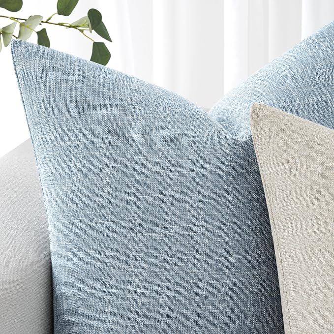 MIULEE Pack of 2 Linen Textured Pillow Covers, 20x20 Inch Light Blue | Decorative Burlap Pillowcases, Coastal Boho Farmhouse Accent Home Decor for Sofa Couch Bedroom Living Room