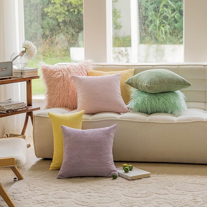 Home Brilliant Coral Throw Pillow 24x24 Pillow Covers for Room Large Euro Sham Super Soft Striped Velvet Couch Throw Pillow Cover for Wedding, 24 x 24 (60cm), Blush Pink