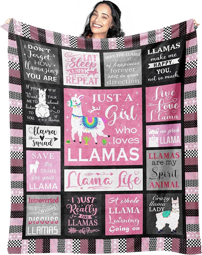 Llama Gifts for Women Girls Throw Blanket 60"x50", Llama Gifts for Lovers Mom, Alpaca Blanket/Decor