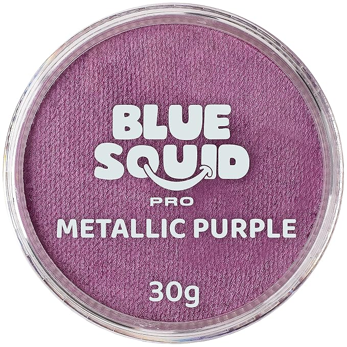 Blue Squid Face Paint Water Based Single Cake Professional Face Paint & Body Paint - Water Activated, Kids Adults Face Painting for Costume, Halloween Makeup, Cosplay - Metallic Purple Face Paint 30g