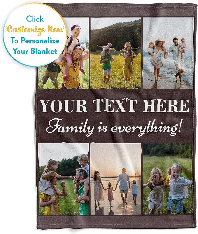 Personalized Photo & Text Blanket, Custom Picture Fleece Throw (6-Pic) | Printed in USA, ships next day, add 1-9 photos & custom text, fleece or sherpa, family keepsake gift, cozy home decor