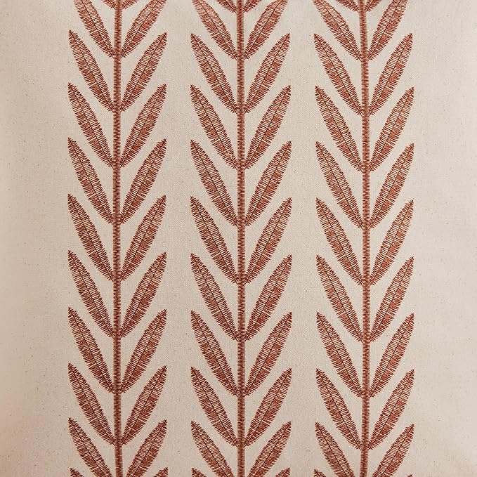 Farmhouse Leaves Throw Pillow Covers Set of 2, 16x16in Terracota | 100% Organic Cotton, Rustic Accent Print Pillow Case, Pastoral Decorative Cushion Covers for Sofa Bed Living Room Home Decor