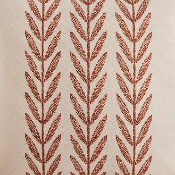 Farmhouse Leaves Lumbar Pillow Covers Set of 2, 12x20in Terracota | 100% Organic Cotton, Rustic Accent Print Pillow Case, Pastoral Decorative Cushion Covers for Sofa Bed Living Room Home Decor