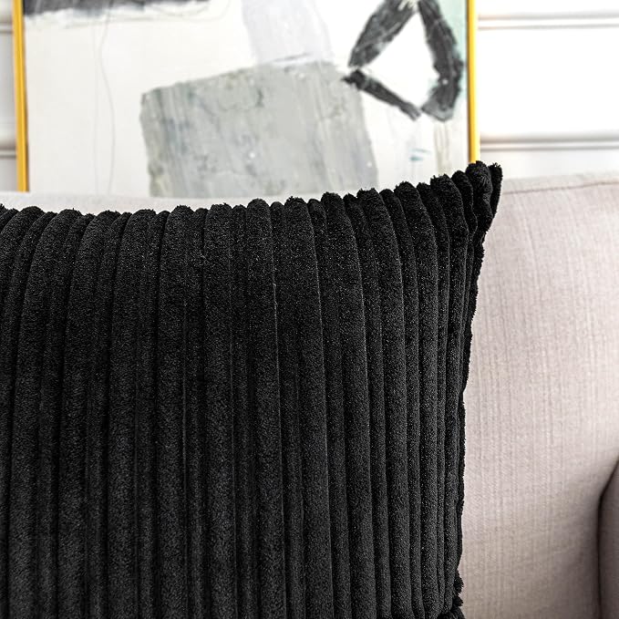 UGS UGASA Velvet Corduroy Throw Pillow Cover for Bed, 1 Pc, 26" x 26" (Pack of 1) (66 x 66 cm), Black