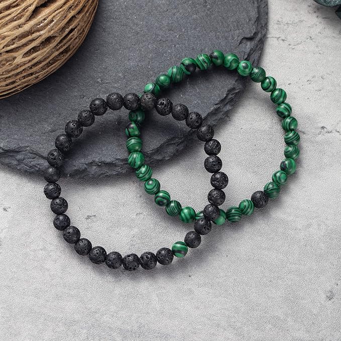 Softones 6MM Lava Rock Aromatherapy Anxiety Essential Oil Diffuser Beads Bracelet for Women Men,Friendship Couples Gifts Natural Stone Bracelets