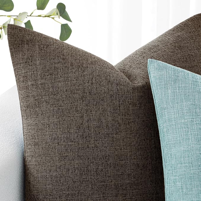 MIULEE Pack of 2 Decorative Linen Burlap Pillow Covers Farmhouse Boho Accent Pillowcases Home Decor for Couch Sofa Bedroom Living Room 20x20 Inch Dark Brown