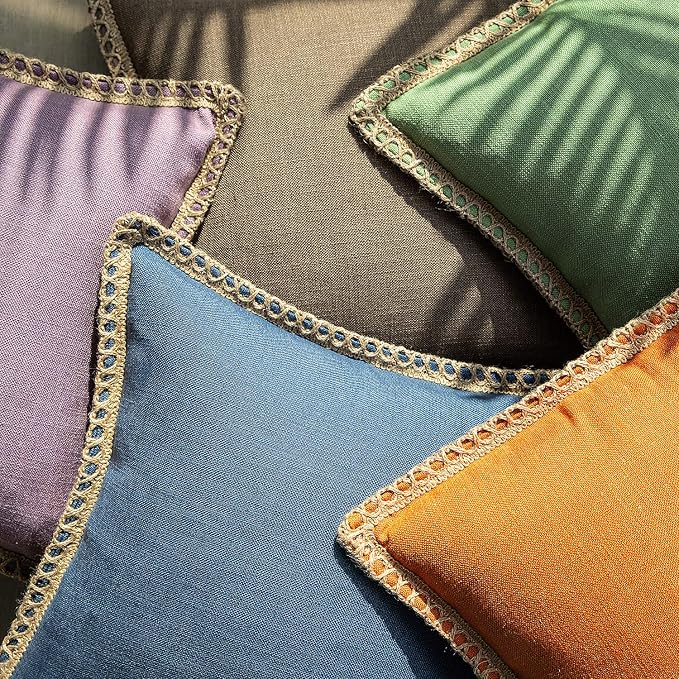 Phantoscope Farmhouse Fall Solid Throw Decorative Pillow Cover Burlap Linen Trimmed Tailored Edges Outdoor Pillow Orange 1 Pack 20 x 20 inches, 50 x 50 cm