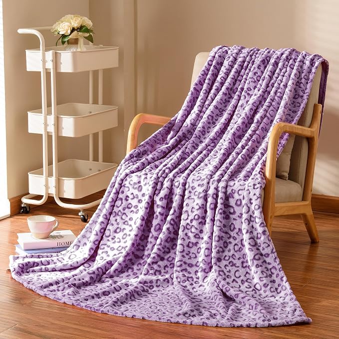 Excervent 3D Leopard Print Throw Blanket for Bed, 40x50 Inches, Purple | 280 GSM Lightweight Fleece Cheetah Throw Blanket for Sofa, Super Soft Cozy Gifts for Kids & Pets, Suitable for All Seasons