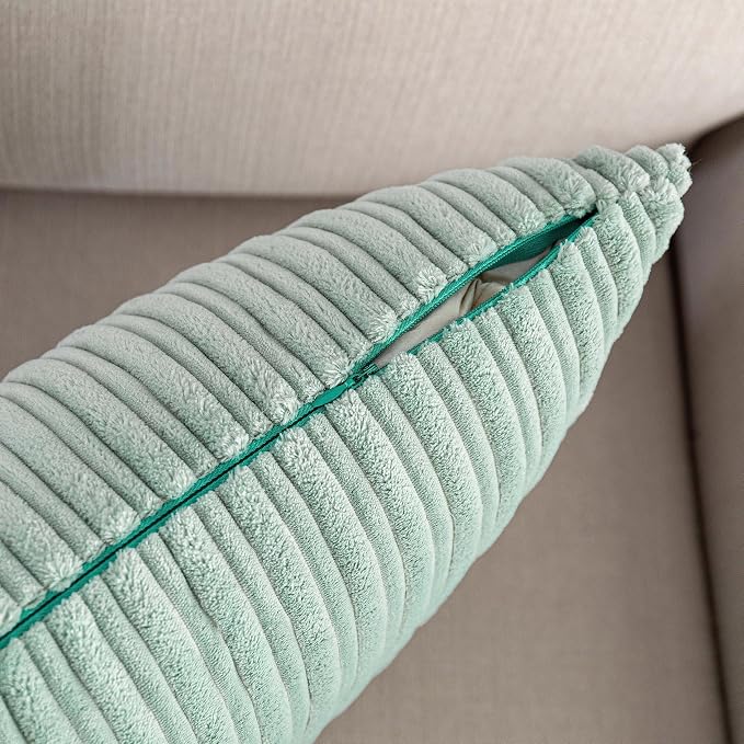 UGS UGASA Velvet Pillow Covers Striped, Spring Decorative Throw Pillow Cover Cushion Case with Hidden Zipper for Home Couch/Bedroom, Soft Cozy Solid Oblong, 1 Pack (12"x20", Mint Green)